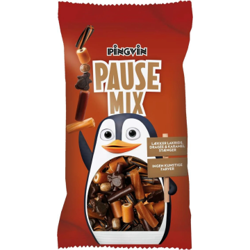 Pingvin Pause Mix Display med lakrids, frugtgummi og chewy slik blanding