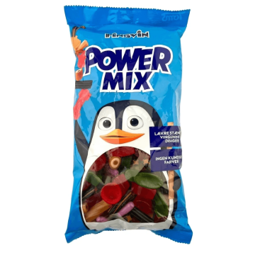 Pingvin Power Mix Display 900g stærk salt og sød lakrids samt frugtgummi mix