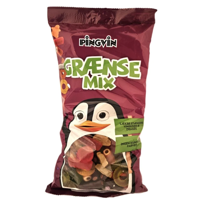 Pingvin Grænse Mix 800g blanding af lakrids, frugtgummi og vingummi Pingvin Grænse Mix 800g blanding af lakrids, frugtgummi og vingummi